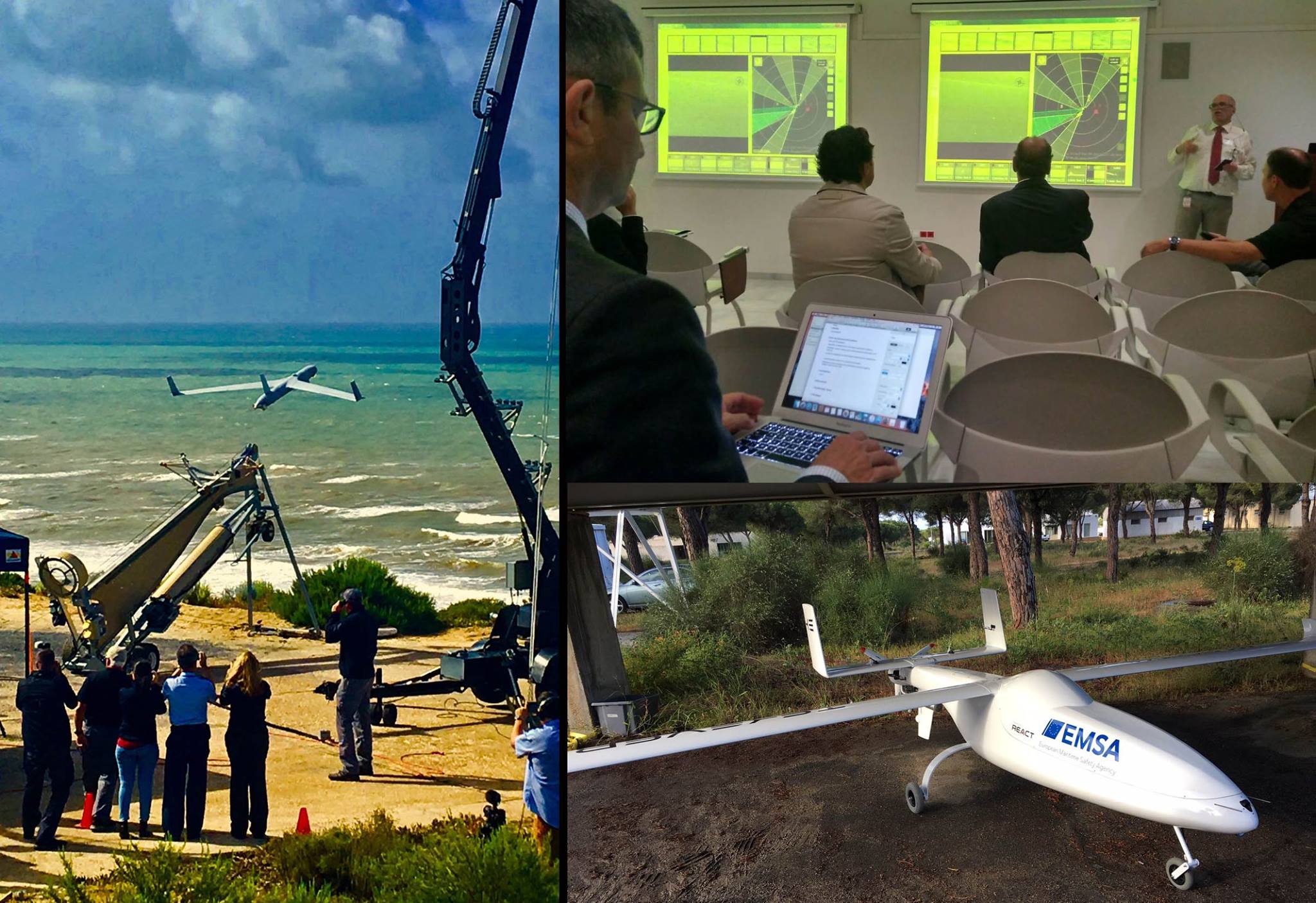 montaje de video con una maqueta de avión en una playa