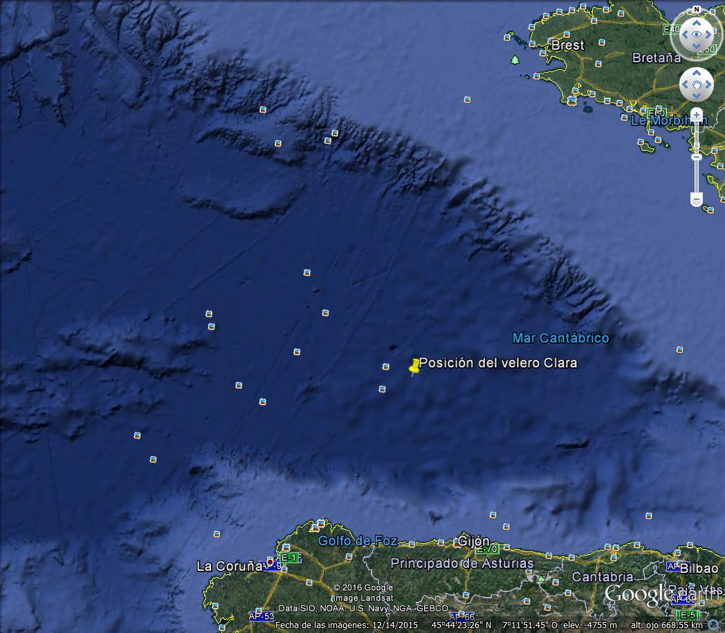 posición en el mapa del velero